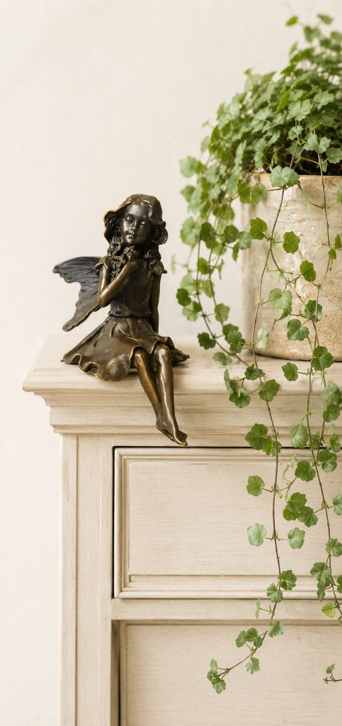 ELFJE MET BLOEM / bronzen beeld / 16 cm hoog / ENGEL / FEE, Antiek en Kunst, Ophalen of Verzenden, Brons, Beeld