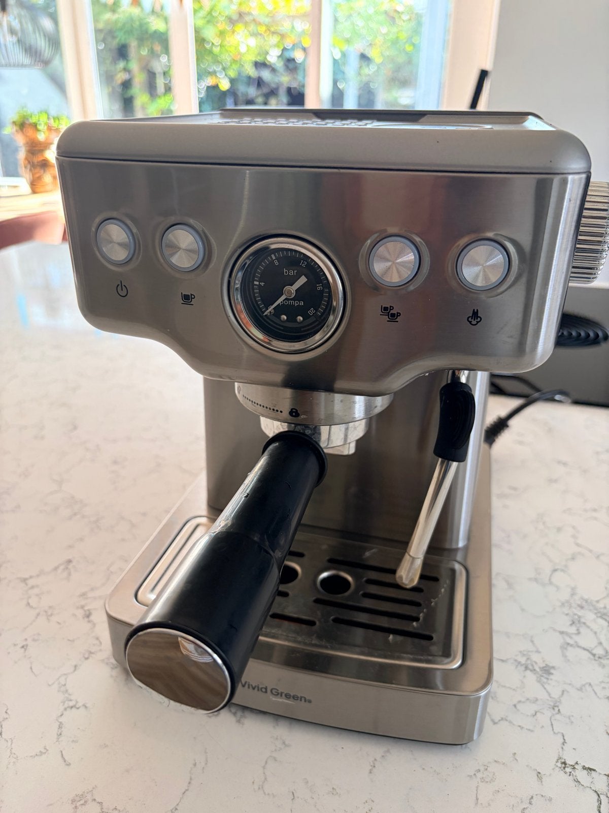 Vivid Green Espresso Apparaat - Zo goed als nieuw, Witgoed en Apparatuur, Afneembaar waterreservoir, Espresso apparaat, Gemalen koffie