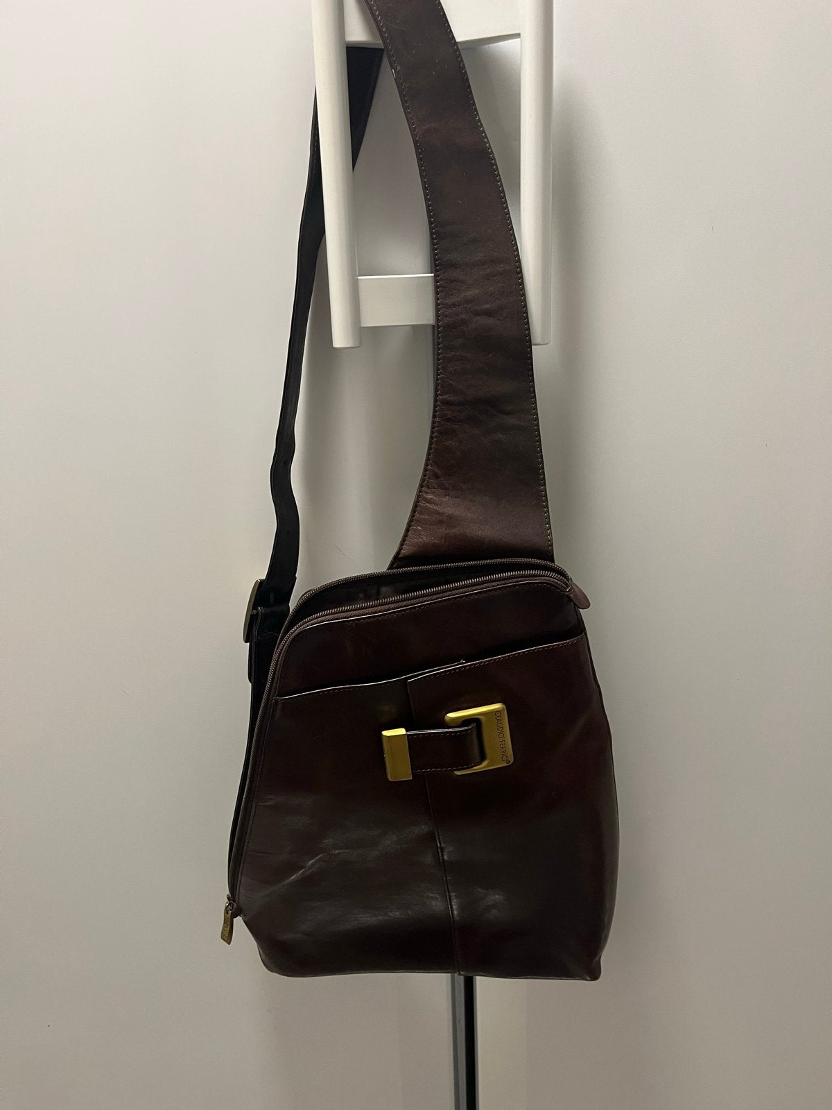 Claudio Ferrici Leren Slingbag dames, Sieraden, Tassen en Uiterlijk, Tassen | Damestassen, Ophalen of Verzenden, Gebruikt, Bruin