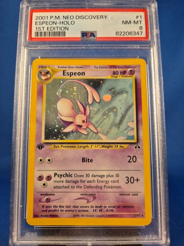 Espeon 1/75 - Neo Discovery (1st edition) (PSA 8), Hobby en Vrije tijd, Verzamelkaartspellen | Pokémon, Verzenden, Gebruikt