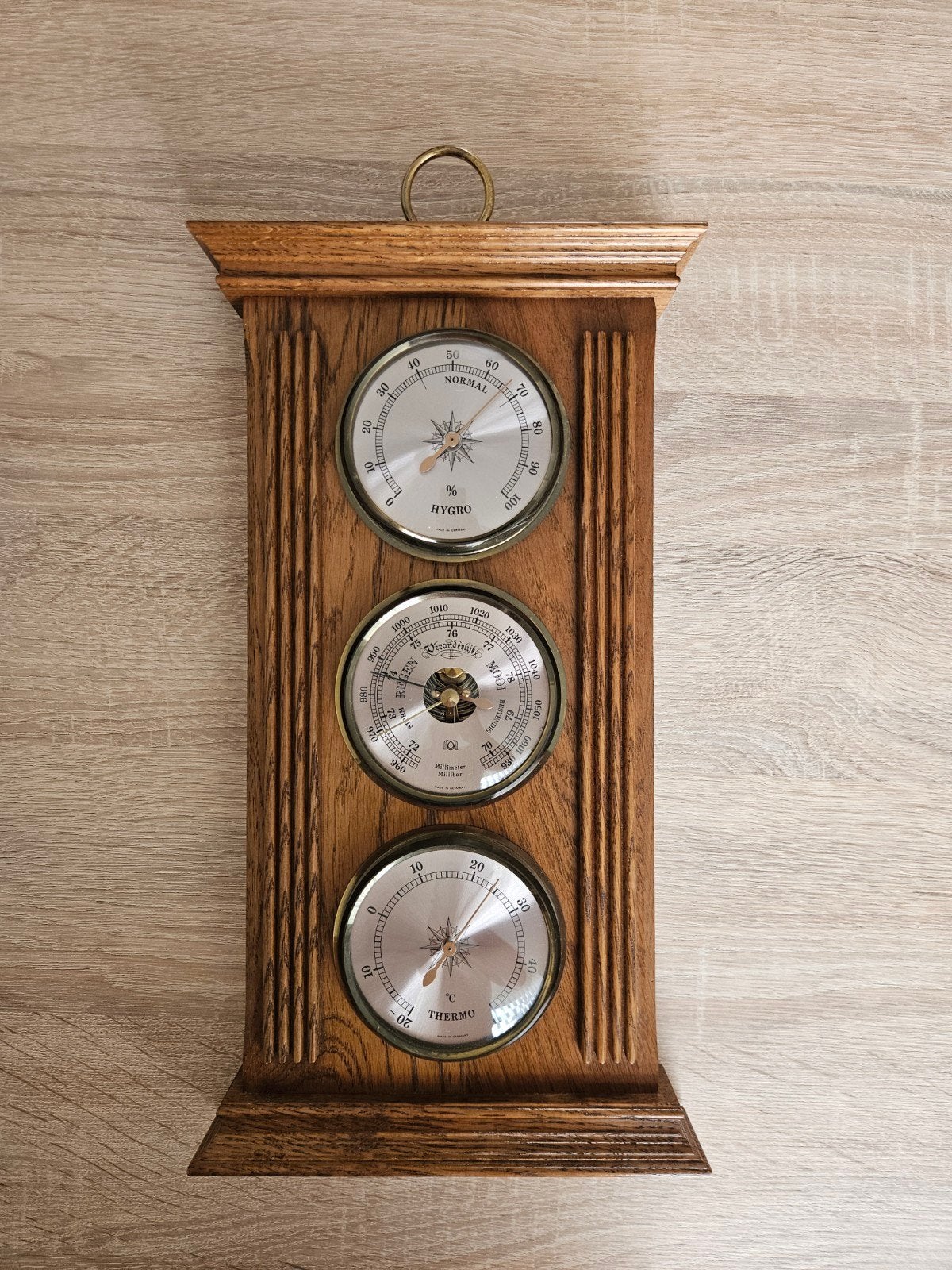 Weerstation, vintage, met hygro, baro en thermometer., Ophalen of Verzenden