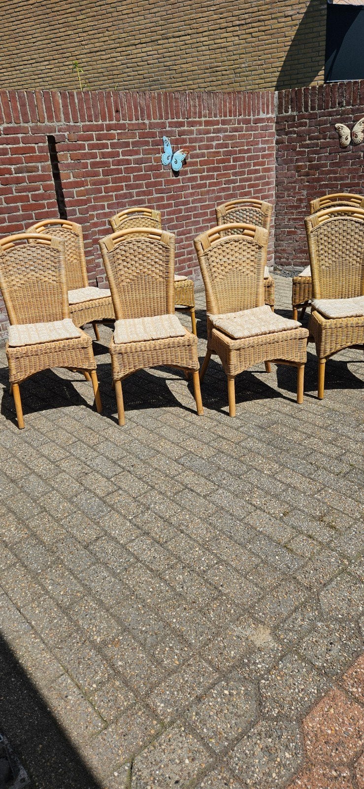 Gratis af te halen 8 rotan stoelen met eventueel kussentjes, Tuin en Terras, Ophalen, Gebruikt, 8 zitplaatsen