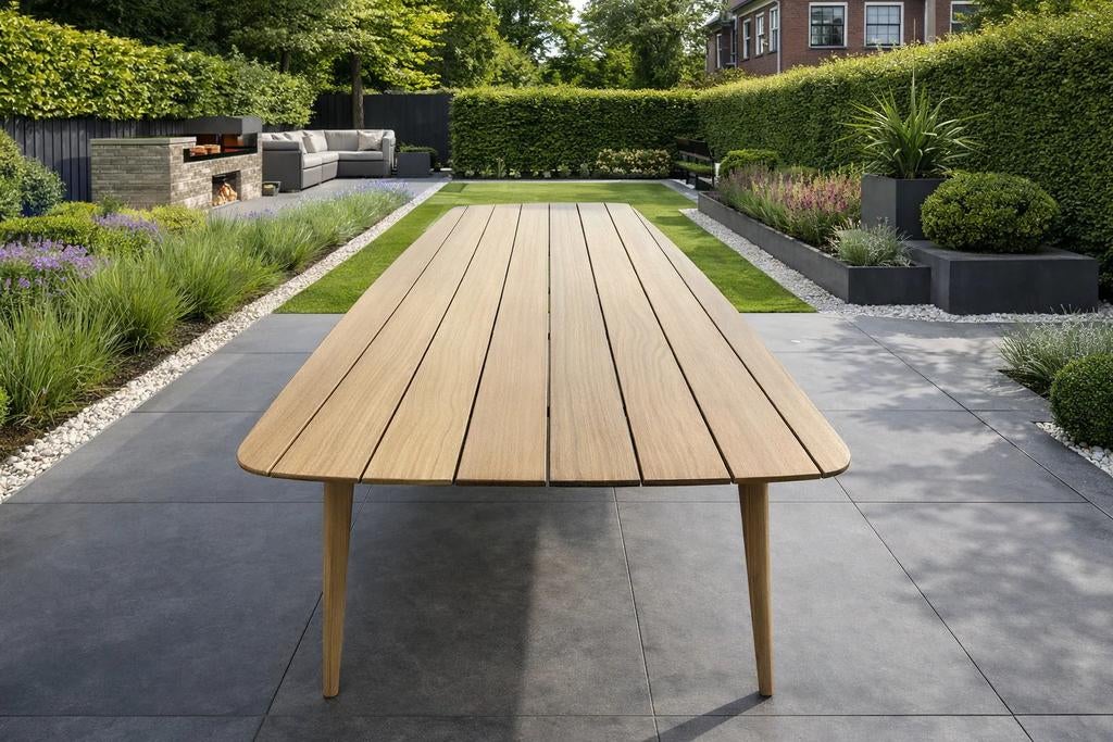 Teakhouten Deens ovale teak in&outdoor Deens ovaal tuintafel, Huis en Inrichting, Tafels | Eettafels, 100 tot 150 cm, Teakhout