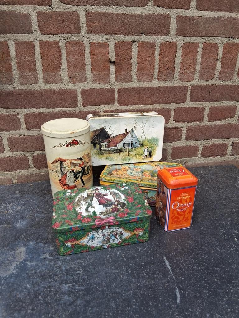 5 blikken koekblik beschuitblik en hagelslag oranje5, Verzamelen, Ophalen of Verzenden, Koek(jes)