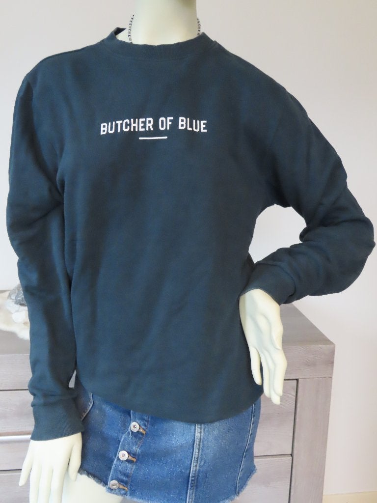 BUTCHER OF BLUE Petrol Blauw/Groene Trui met Print S 46, Kleding | Heren, Butcher of Blue, Blauw, Ophalen of Verzenden, Zo goed als nieuw