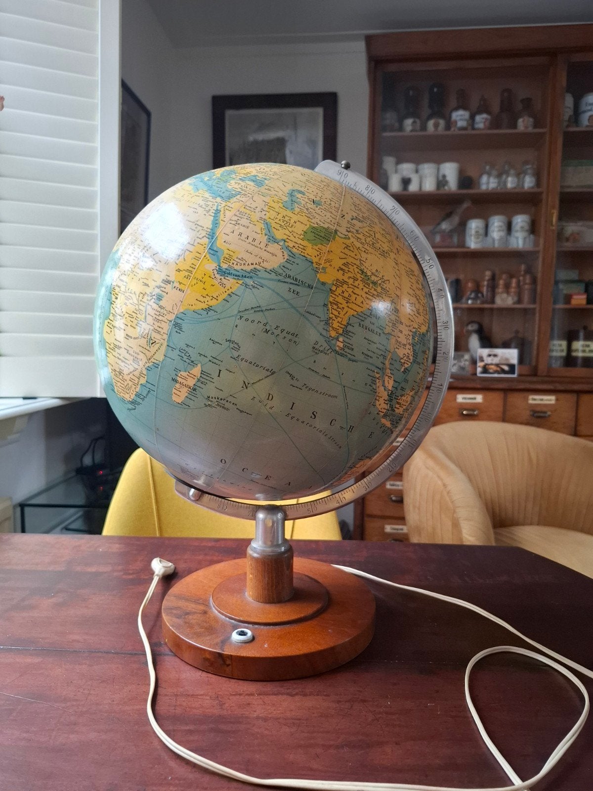 Räthgloben-Verlag globe glazen bol jaren 60 met verlichting, Huis en Inrichting, Ophalen, Glas, Gebruikt, 35 cm