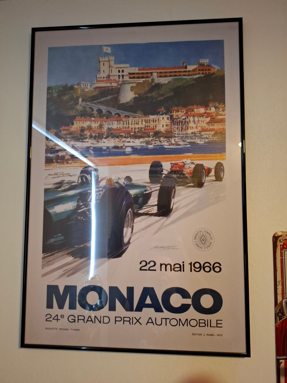 Vintage Monaco Grand Prix Poster 1966 - Michael Turner, Ophalen, Gebruikt, Oorspronkelijke maker, 75 – 100