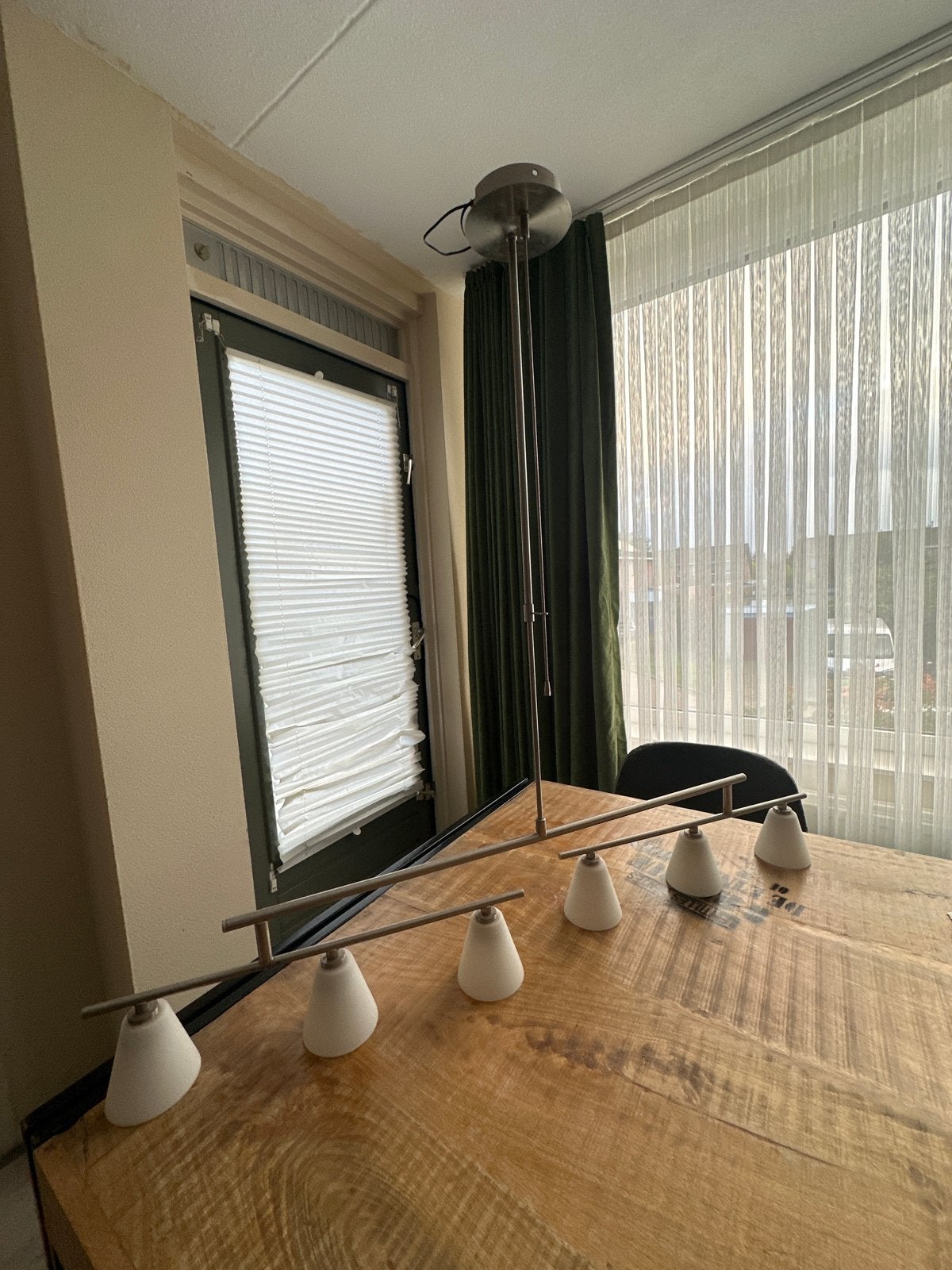 Moderne hanglamp met 6 spots - perfect voor eettafel, Ophalen of Verzenden, Gebruikt, Metaal, E14 (klein)