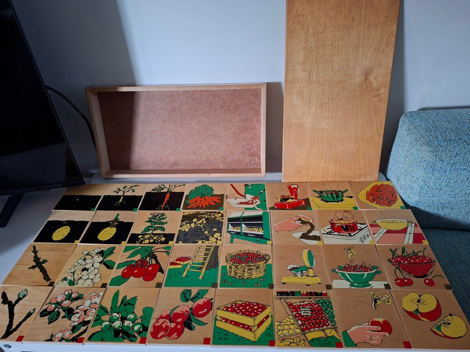 Vintage educatieve houten puzzelset - Groenten en fruit3, Kinderen en Baby's, Ophalen of Verzenden, Gebruikt