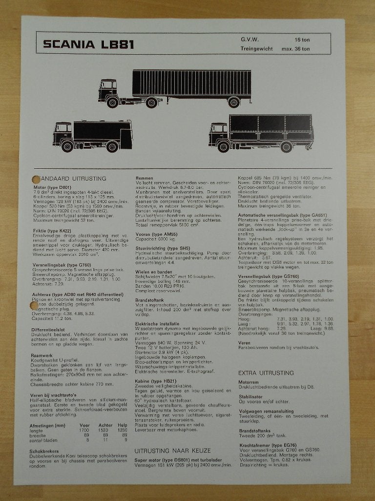Scania LB 81 Technische Specificatie Folder 1978 LB81 4x2, Ophalen of Verzenden, Zo goed als nieuw, Overige merken, Scania