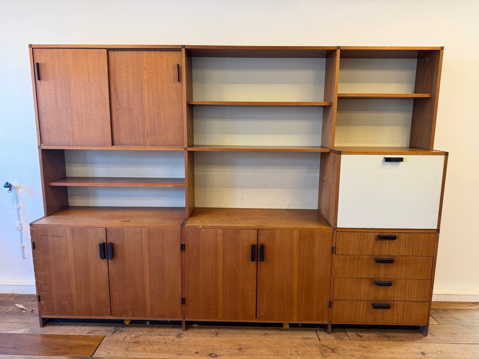 Vintage Teakhouten Modulaire Kast meten Laden, Huis en Inrichting, Kasten | Boekenkasten, Ophalen, Gebruikt, Teakhout, 200 cm of meer