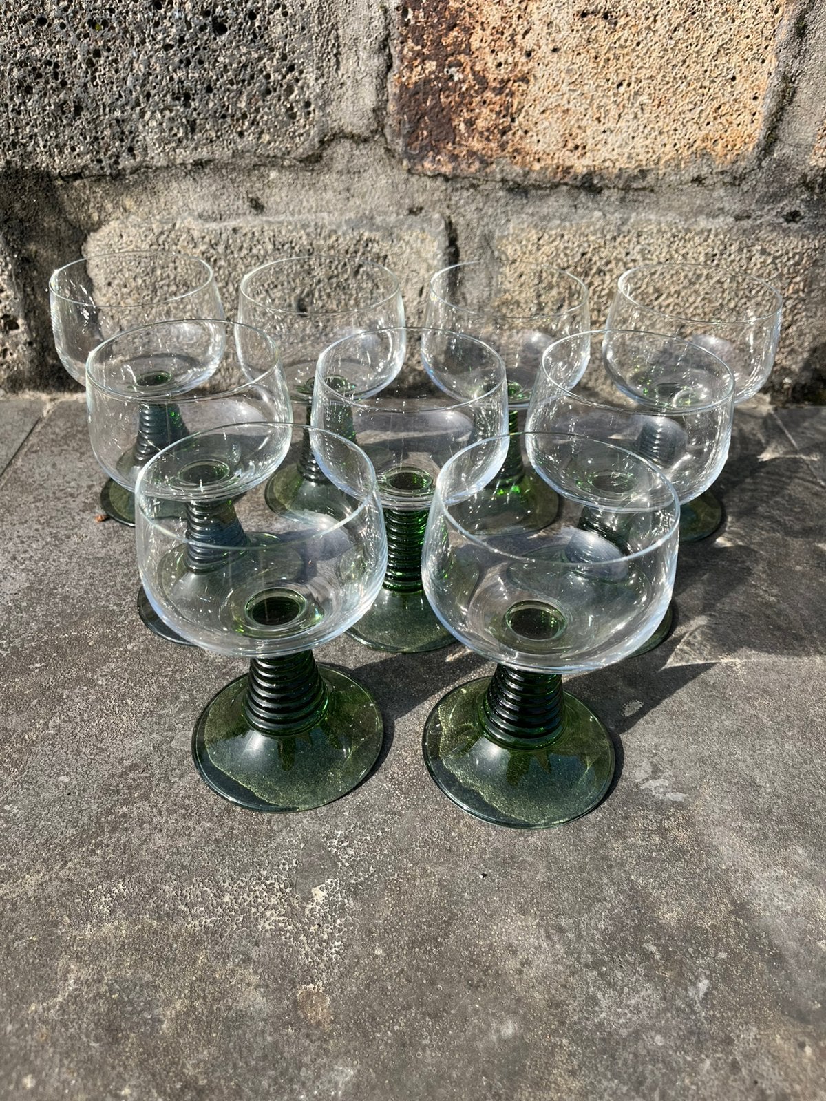 Vintage set van 9 grote Roemer wijnglazen uit de jaren ‘70, Overige typen, ?, Zo goed als nieuw, ?