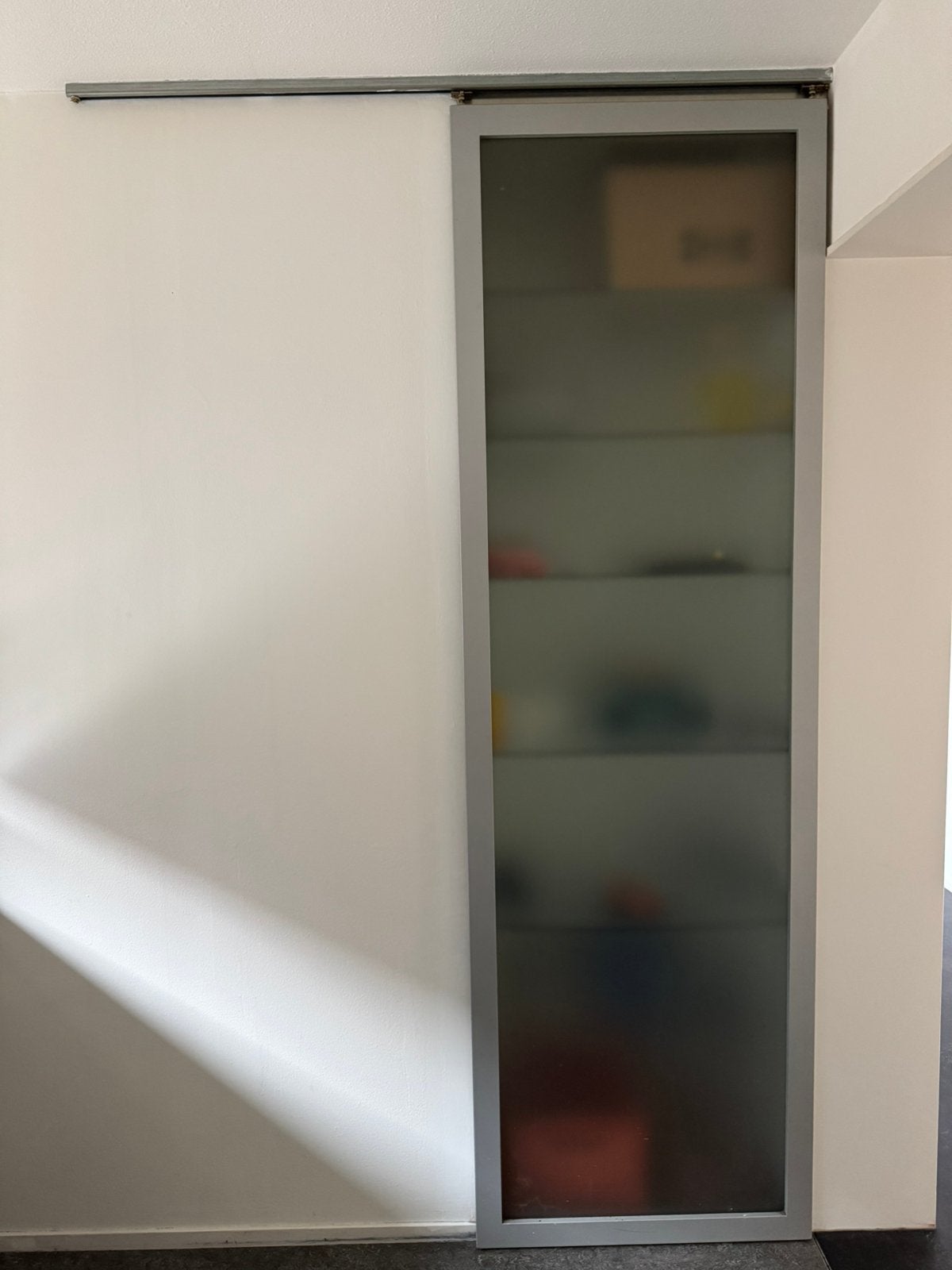 Schuifdeur melkglas, incl. rail., Ophalen, Gebruikt, 200 cm of meer, 50 tot 100 cm