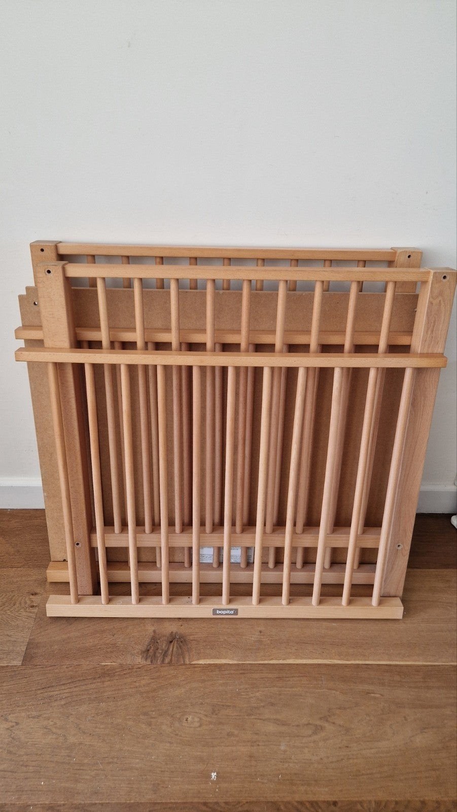 Bopita box - Houten babybox, Ophalen, Zo goed als nieuw, Vierkant, In hoogte verstelbaar