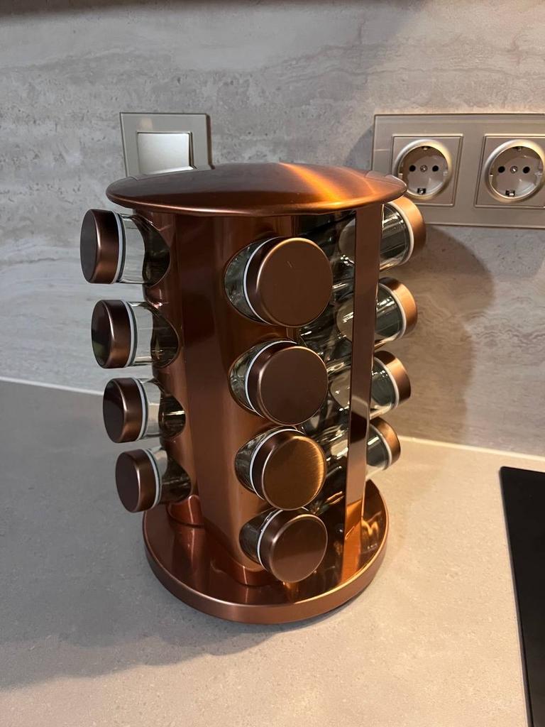 Draaibaar Kruidenrek - Met 16 Glazen Potjes - Rosegold, Huis en Inrichting, Keuken | Keukenbenodigdheden, Overige typen, Ophalen of Verzenden