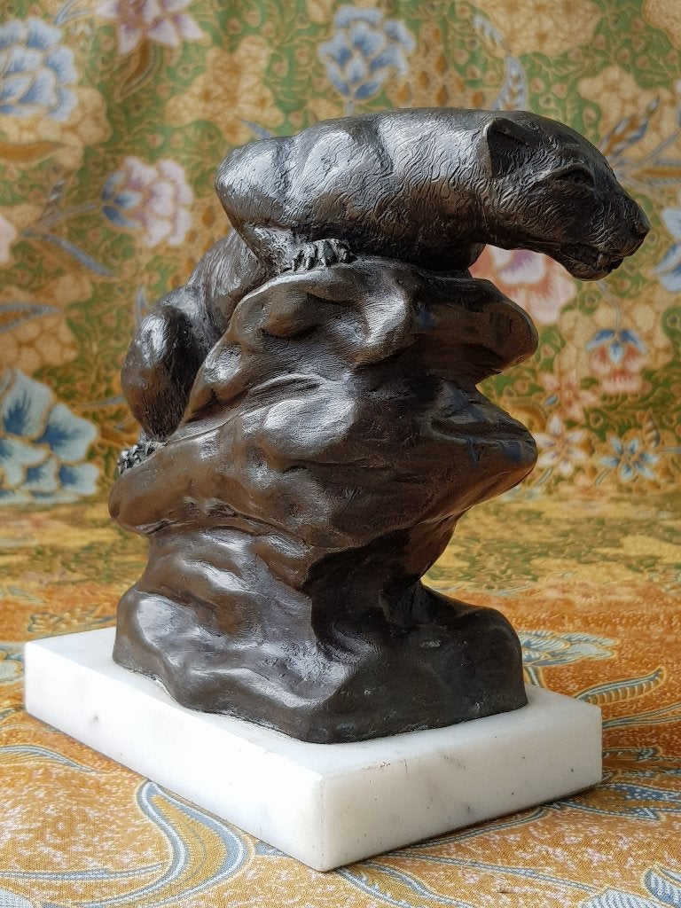 Panter prachtig antiek brons beeld uit Engeland door M. Swan, Antiek en Kunst, Ophalen of Verzenden, Brons