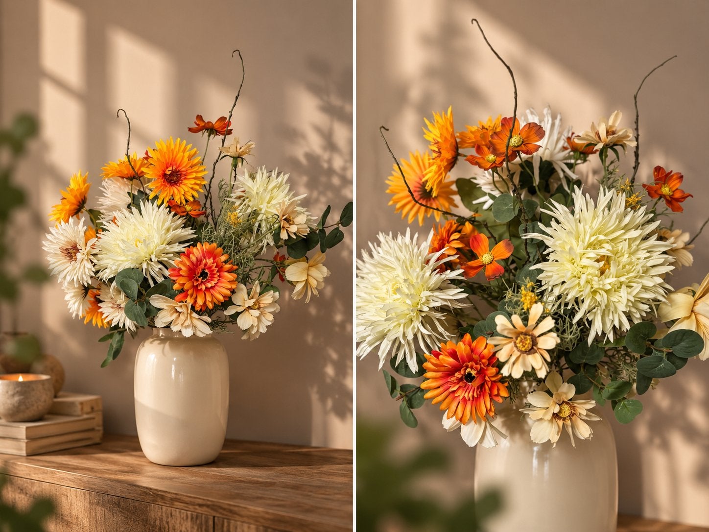 Golden Meadow luxe zijden boeket met Ivory vaas | 65 cm, Binnen, Inclusief kunstbloemen, Www.discountfashioncorner.nl, Ophalen of Verzenden