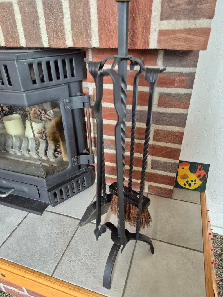 Haardset - Smeedijzeren haardstel met 4 accessoires, Ophalen of Verzenden, Gebruikt, Houthaard