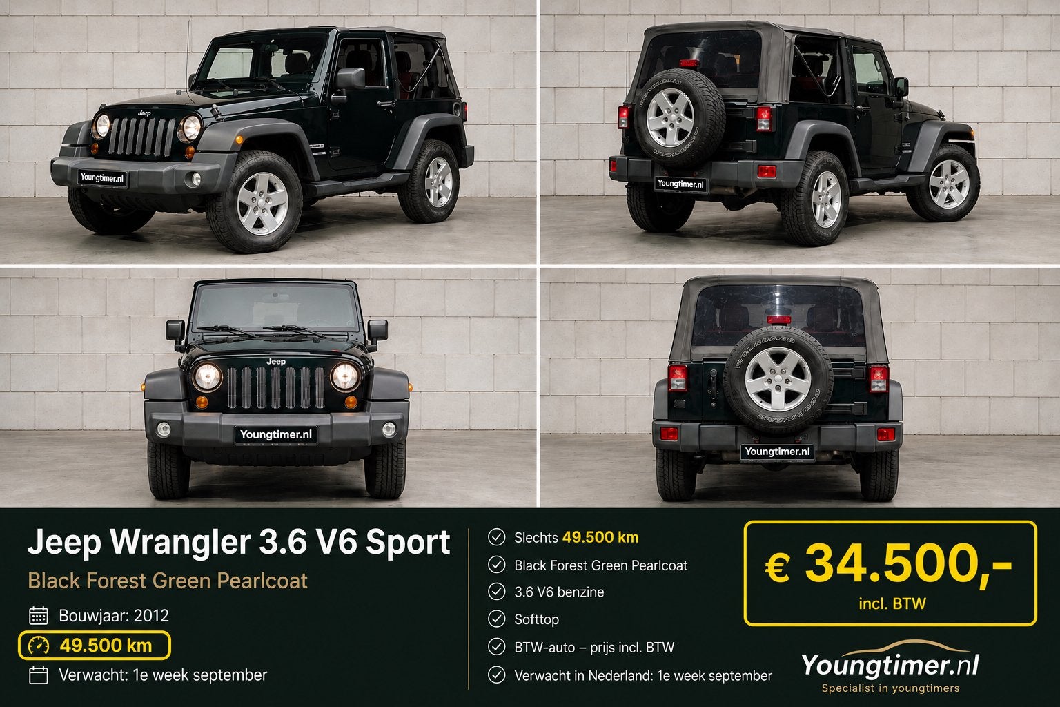 Jeep Wrangler 3.6 V6 youngtimer, Auto's, Automaat, Leder, Vierwielaandrijving, Dealer onderhouden