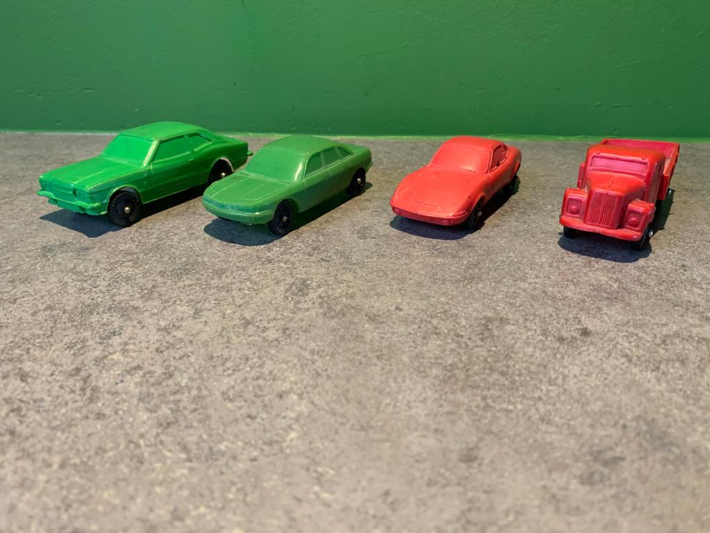 4 x vintage plastic modelauto’s: Ford, Opel, NSU, Scania, Ophalen of Verzenden, Gebruikt, Overige typen