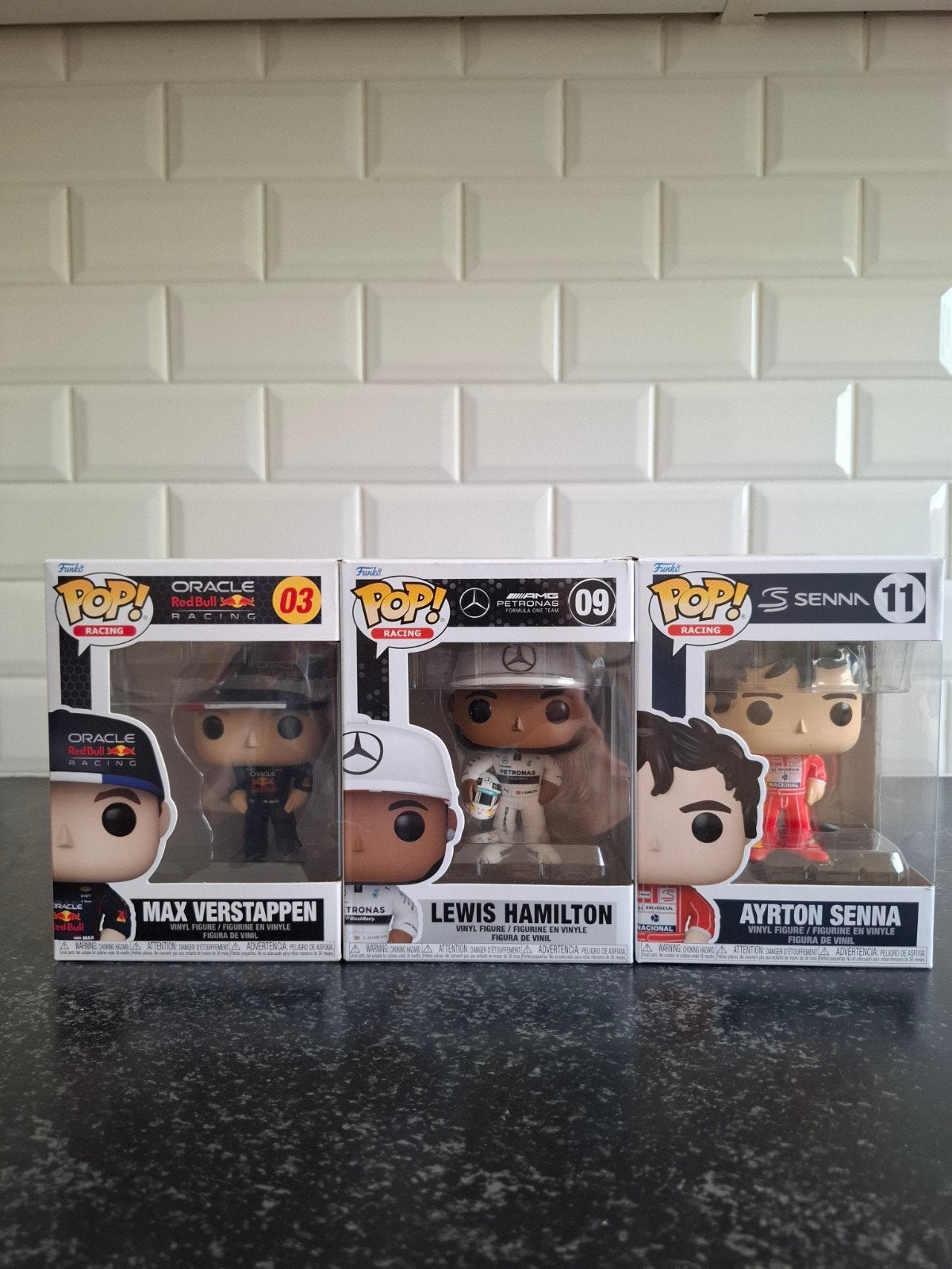 3 Funko Pop! F1 Legends: Verstappen, Hamilton, Senna, Ophalen