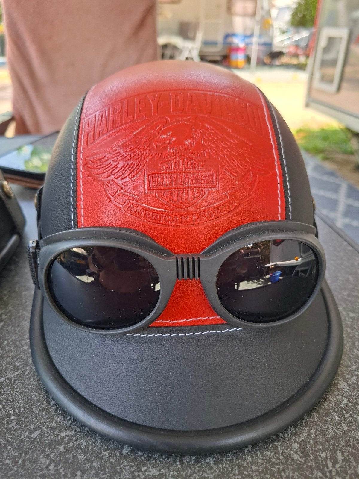 Fatbike helm - Harley Davidson ook Blauw/zwart- Leer bekleed, Motoren, Kleding | Motorhelmen, Ophalen of Verzenden, Nieuw zonder kaartje