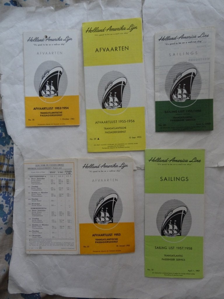 5 oude brochures Holland Amerika Lijn uit de 50-er jaren, Ophalen, Gebruikt, Overige typen
