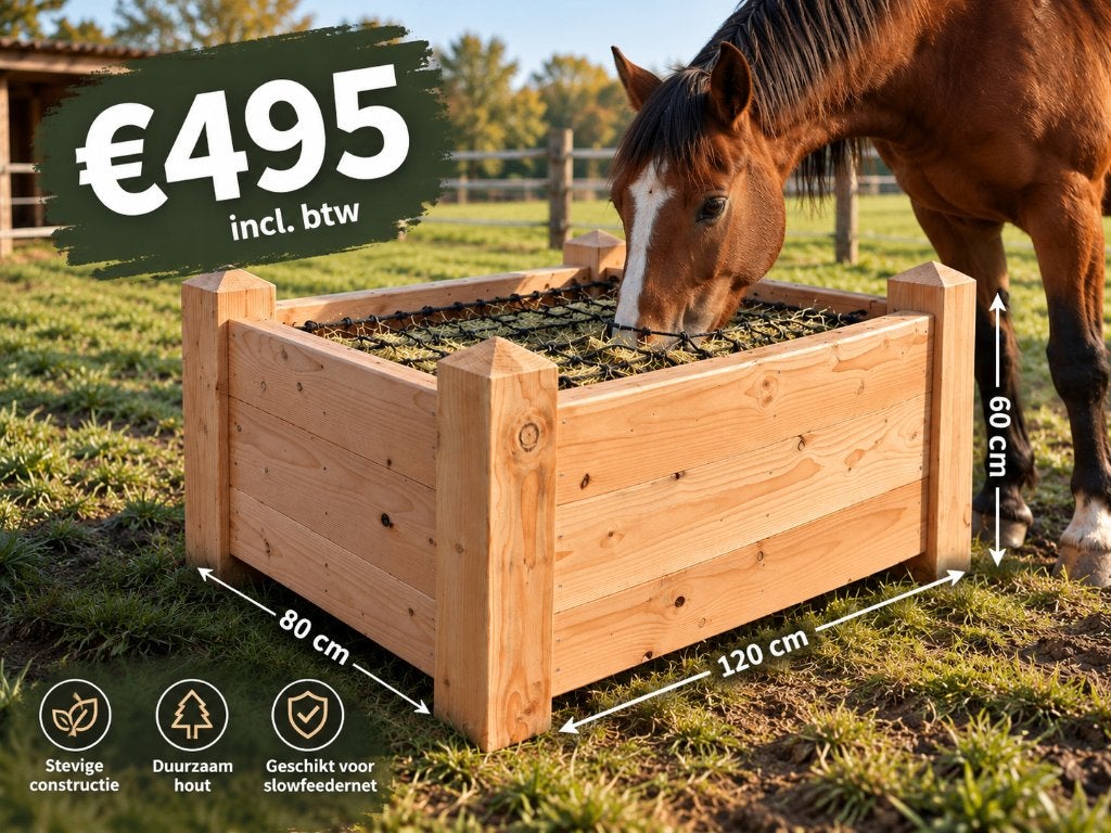 Paard Schuilstal, hooiruif & slowfeeder | Hek en afrastering, Opfok, 4 paarden of pony's of meer