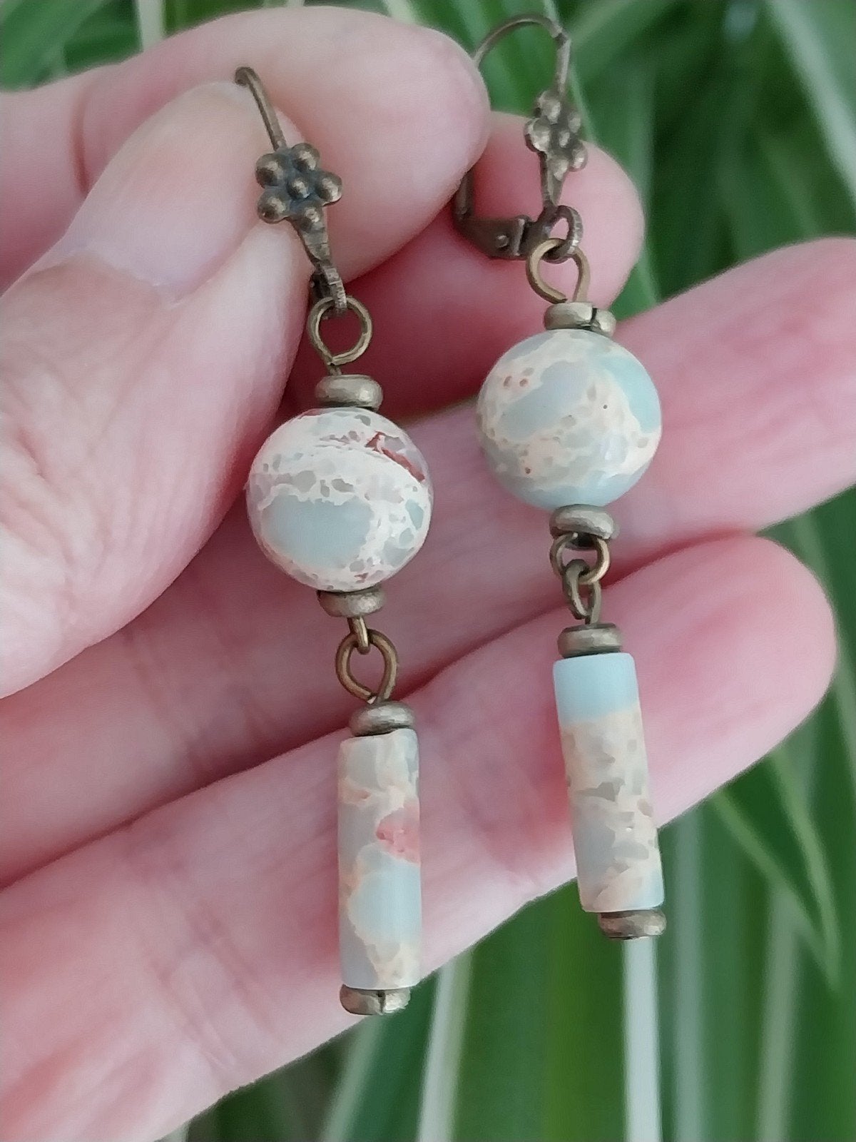 Sea sediment oorbellen #2846, Overige materialen, Hangers, Zo goed als nieuw, Met edelsteen