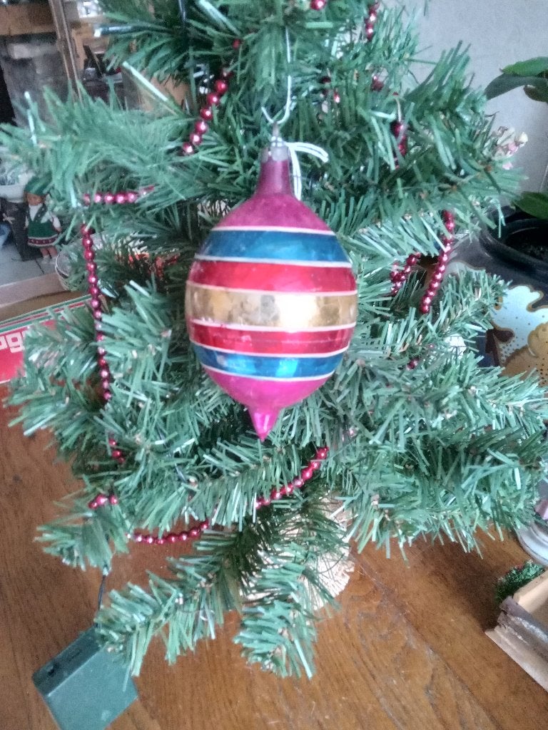 oude glazen kerstbal model grotere bonte bolle pegelbal, Diversen, Kerst, Ophalen of Verzenden, Gebruikt