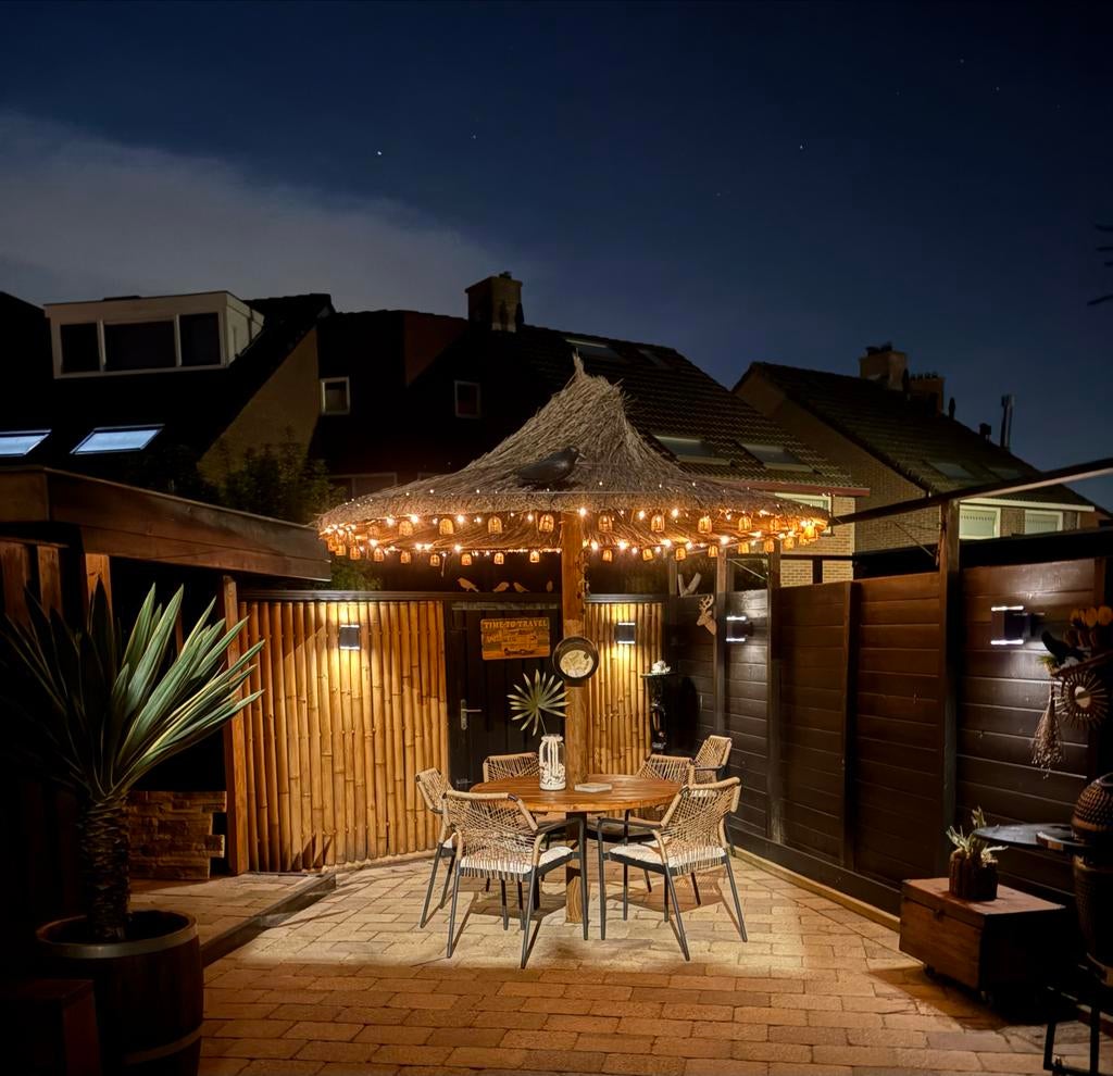 Verstelbare Tafel met Parasol (270cm) - Riet moet bekleed, Tuin en Terras, Parasols, Stokparasol, Verstelbaar, Gebruikt, 2 tot 3 meter