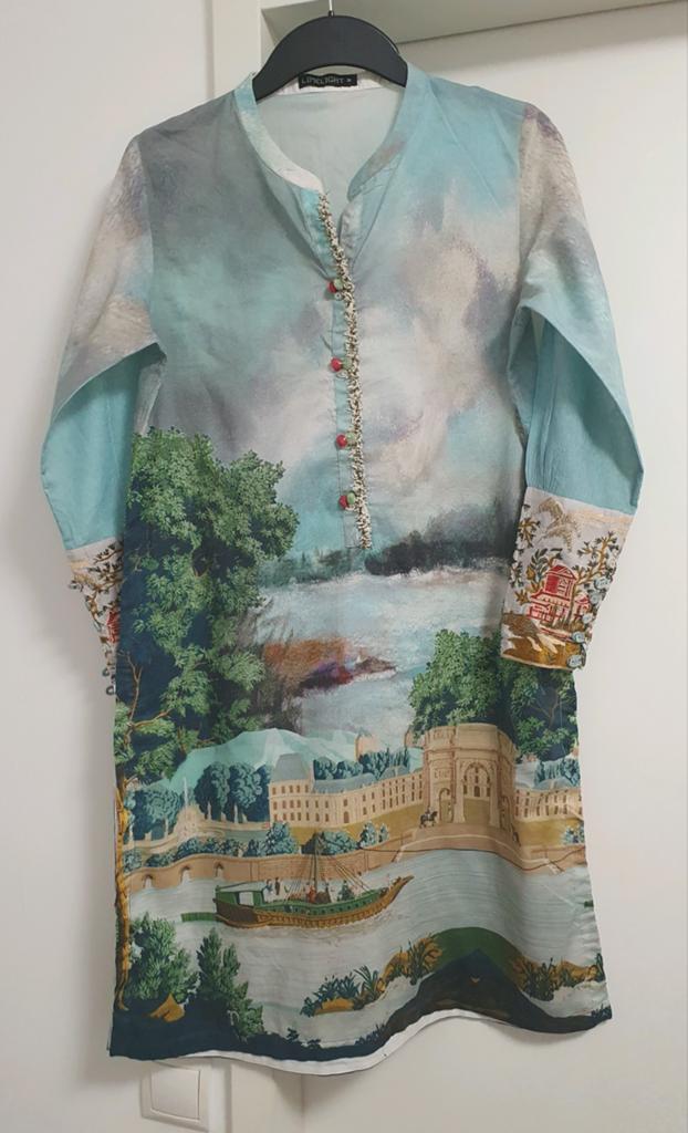 Katoenen geborduurde tuniek, één keer gedragen maat S, Kleding | Dames, Ophalen of Verzenden, Zo goed als nieuw, Maat 36 (S), Blauw
