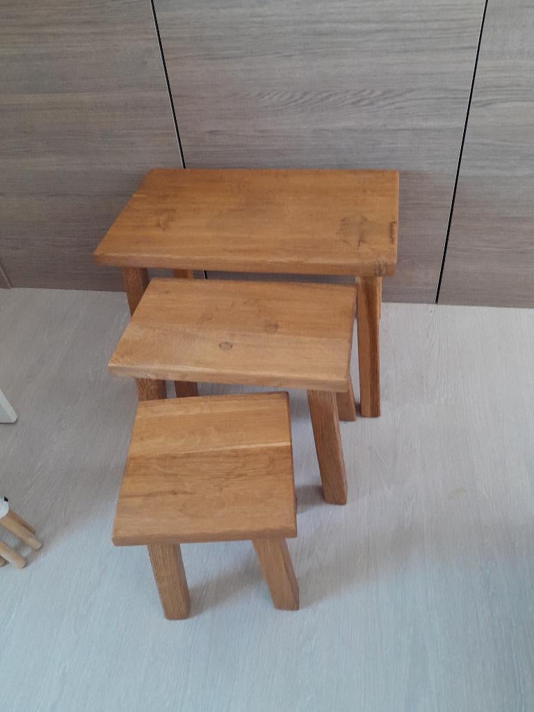 3 bijzettafels, blank eiken, Huis en Inrichting, Tafels | Bijzettafels, 45 tot 60 cm, Minder dan 55 cm, Gebruikt, Ophalen of Verzenden