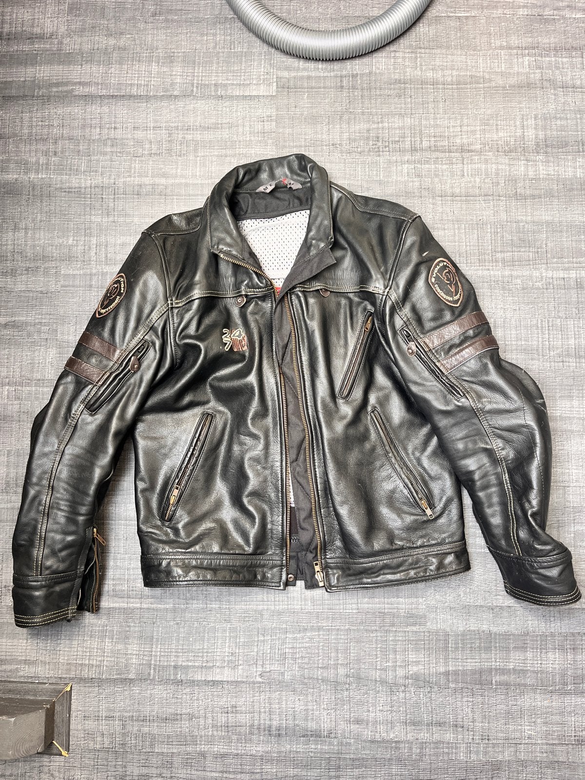 Zwarte Leren Evolution Motorjas Maat 48 - Gebruikt, Motoren, Ophalen of Verzenden, Tweedehands, Heren, Jas | leer