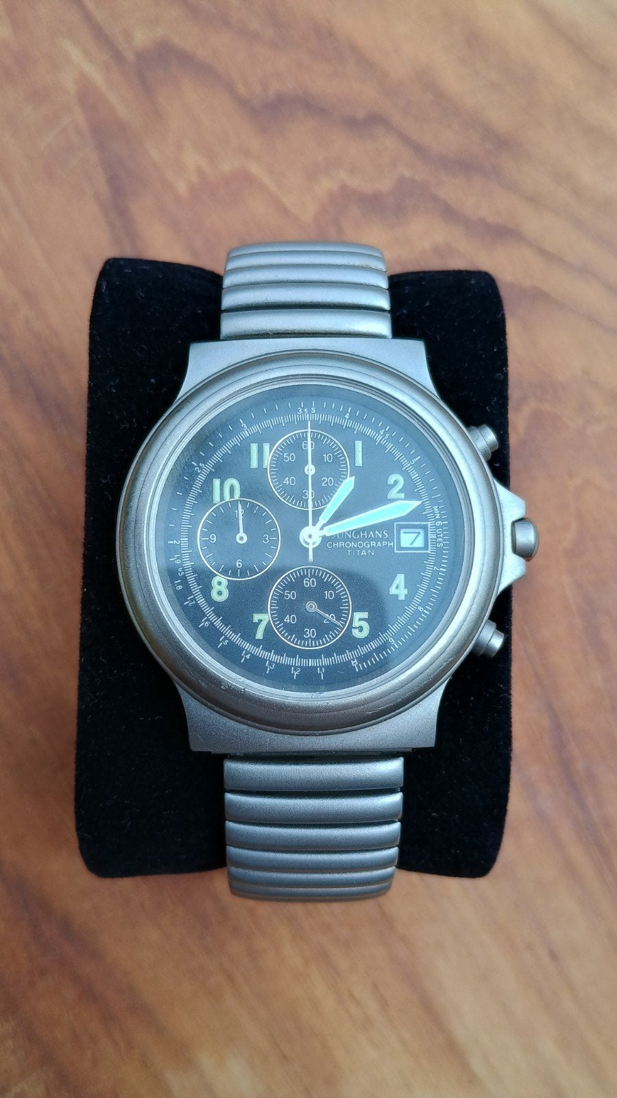 Junghans Titan Chronograph heren horloge., Ophalen of Verzenden, Zo goed als nieuw, Leer, Overige merken