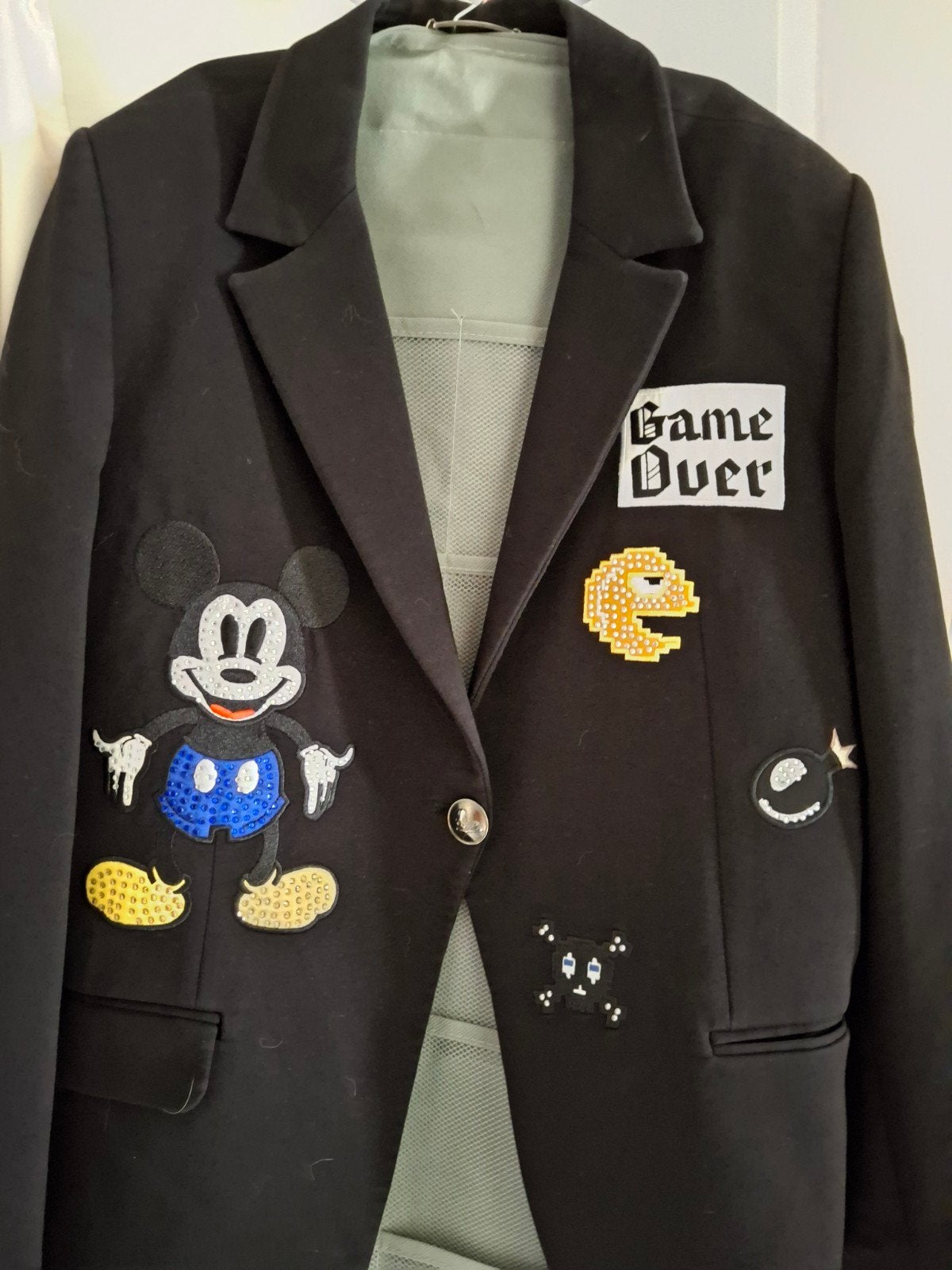 Philip Plein Jasje met Mickey Mouse en Game Over patches, Zwart, Ophalen of Verzenden, Zo goed als nieuw, Philip Plein