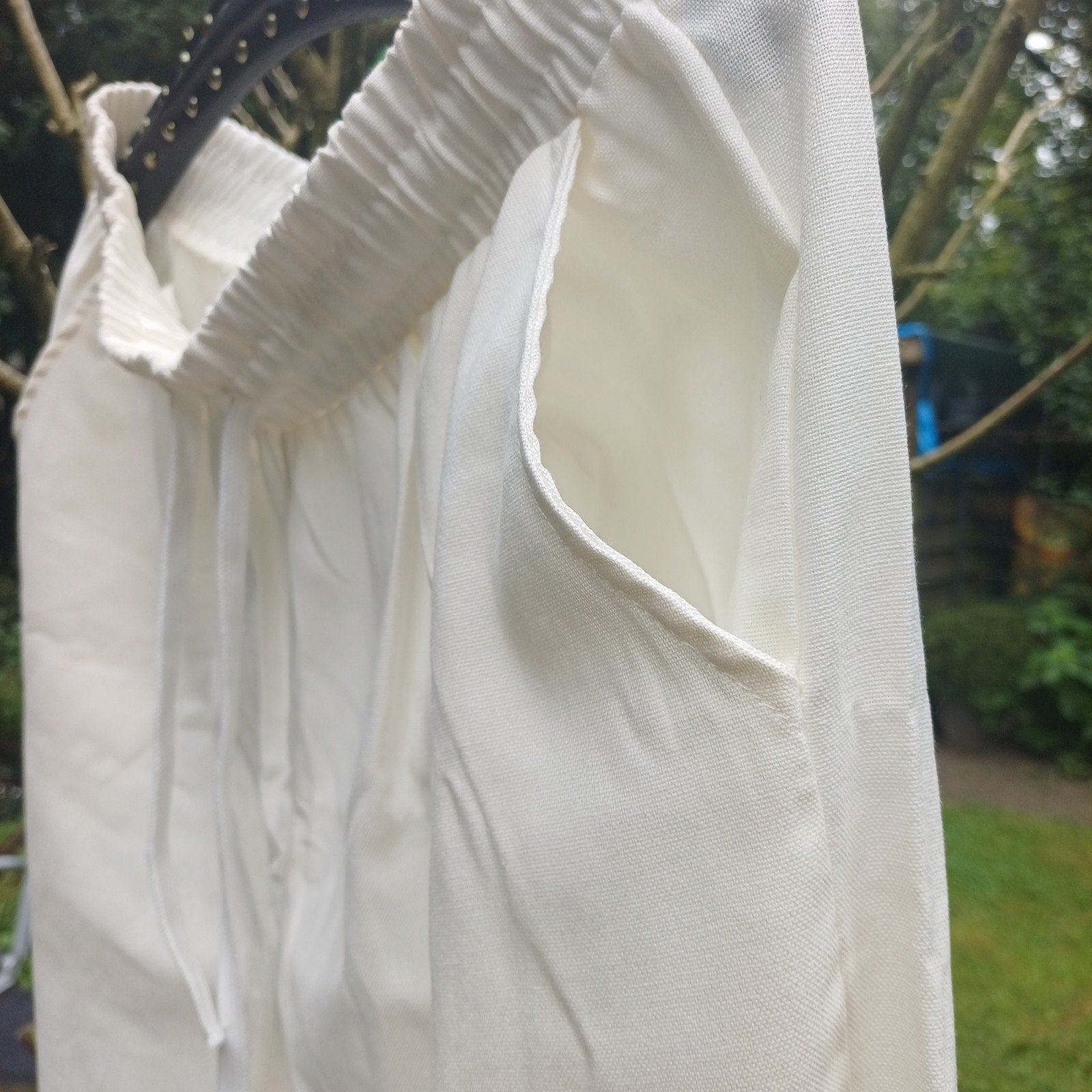 Wijde broek polyester en linnen XL, Kleding | Dames, Wit, Maat 42/44 (L), Ophalen of Verzenden, Zo goed als nieuw