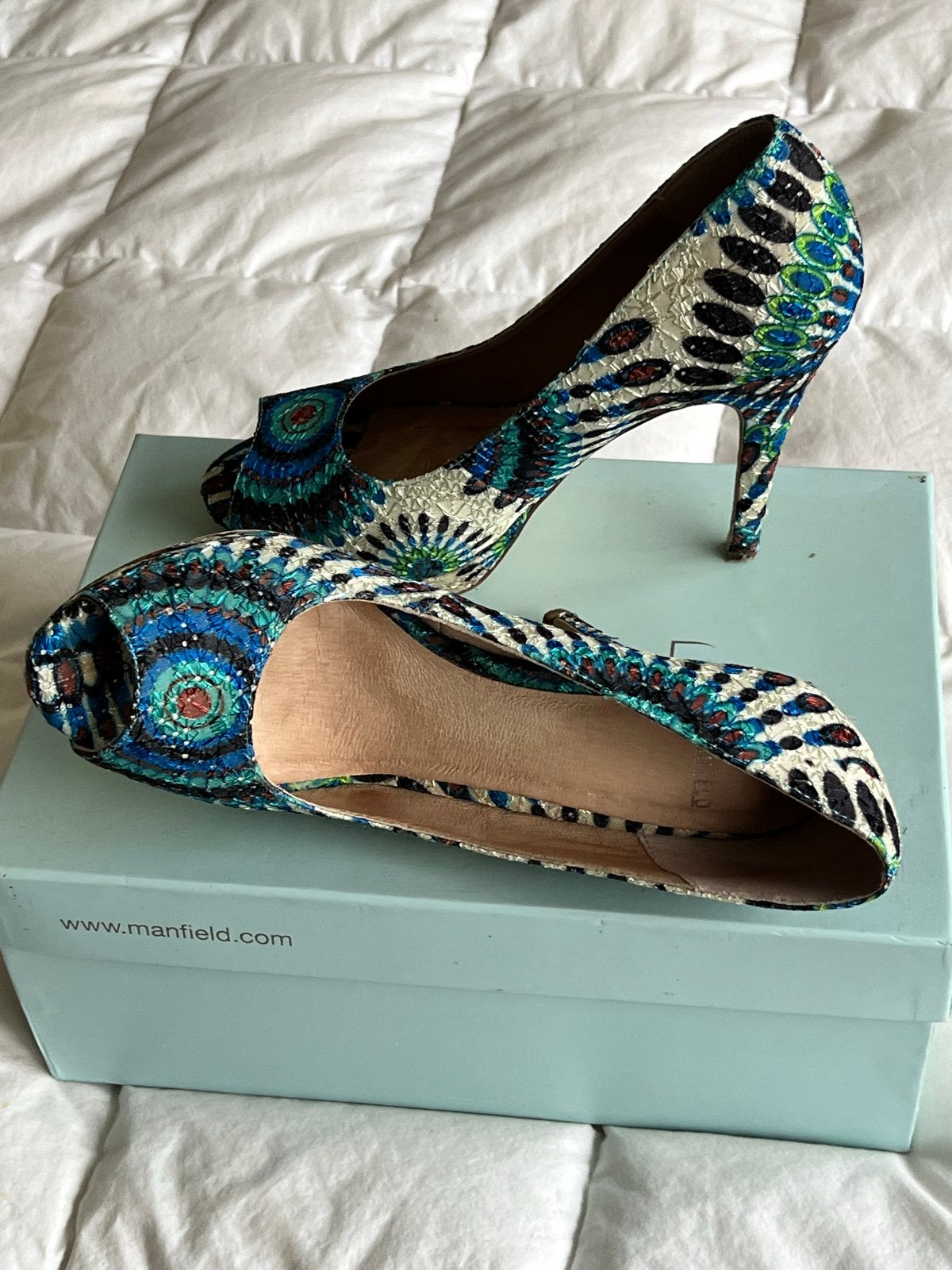 Manfield Peep-toe Pumps - Maat 40, Pumps, Blauw, Ophalen of Verzenden, Zo goed als nieuw