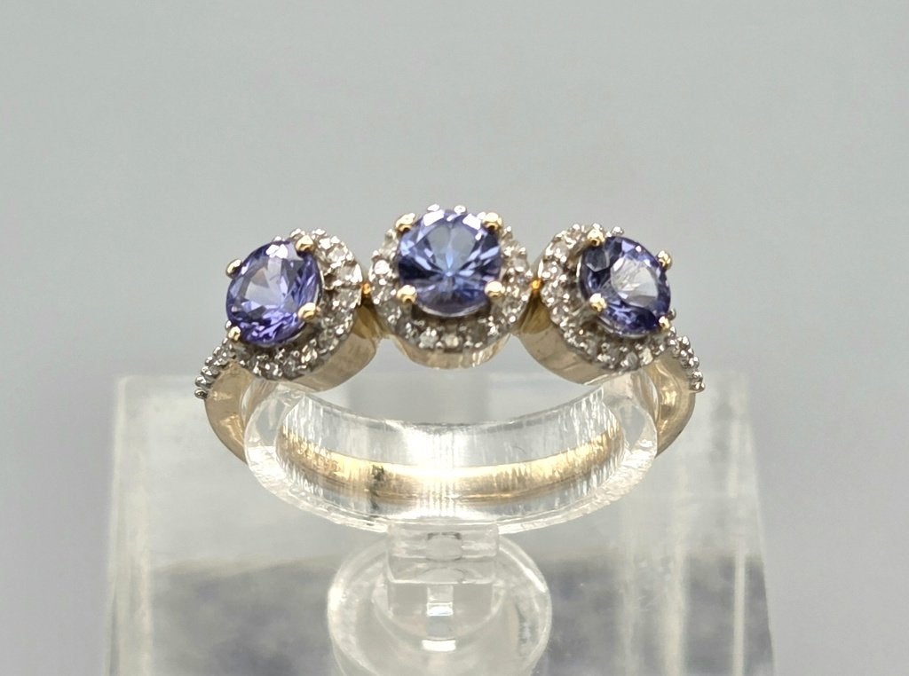 Gouden Vintage ring edelsteen tanzaniet en diamant. 2026/470