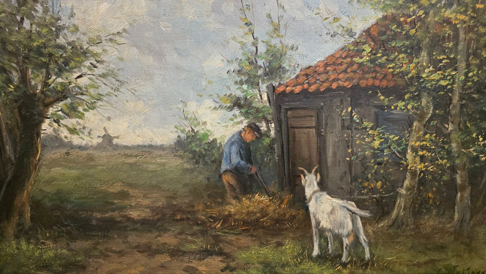 antiek gesigneerd schilderij met Geitjes, Ophalen