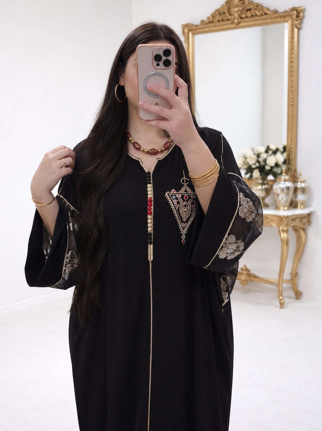 XXL Caftan Abaya - Elegante Jurk met Borduurwerk, Zwart, Maat 46/48 (XL) of groter, Nieuw, Ophalen of Verzenden