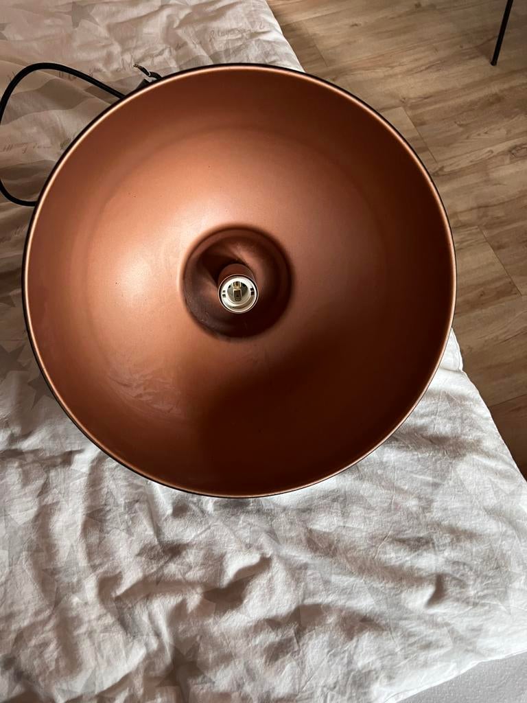 Industriële hanglamp zwart met koperkleurige binnenkant, Ophalen, Zo goed als nieuw, Zwart, Rond