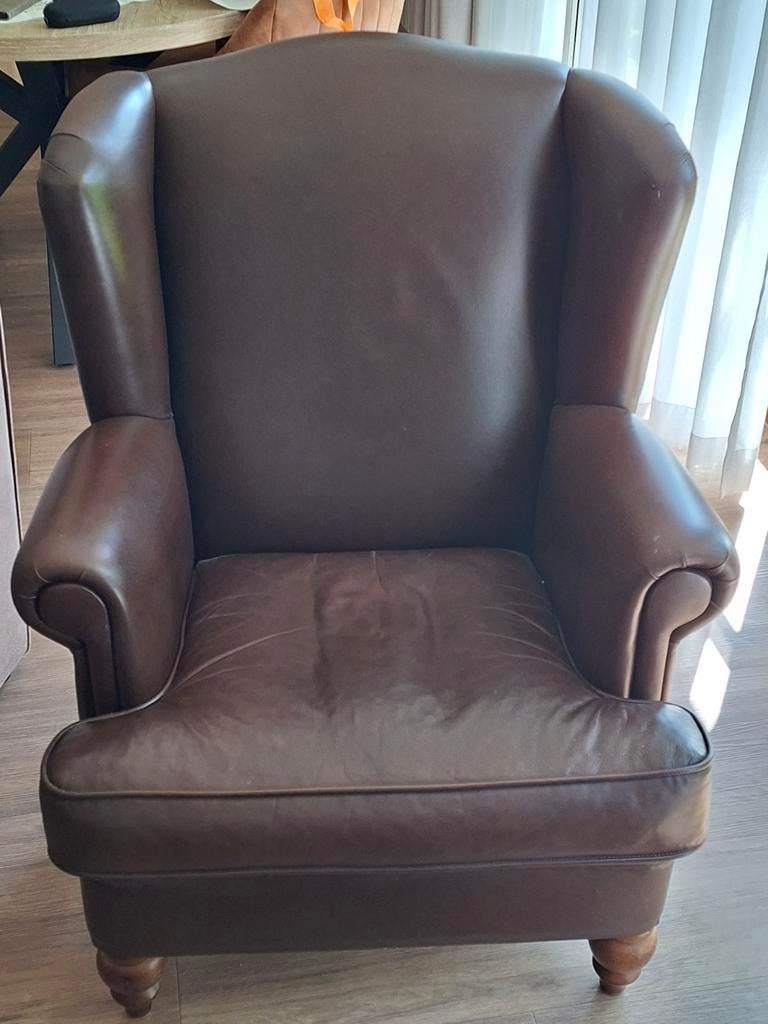 Leren fauteuil, bruin, klassieke stijl, Ophalen, Gebruikt, Klassiek, 75 tot 100 cm
