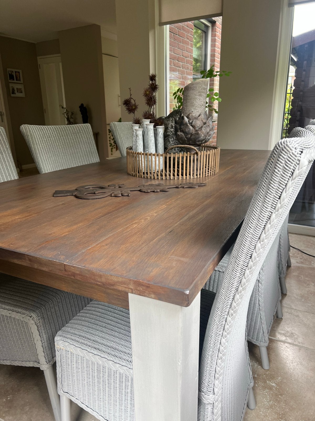 Elegante eettafel met 6 Lloyd Loom stoelen, Huis en Inrichting, Tafels | Eettafels, Gebruikt, 100 tot 150 cm, 150 tot 200 cm, Rechthoekig