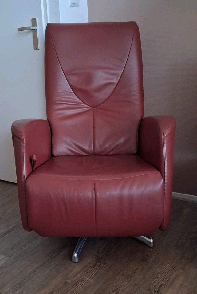 Echte leren relaxfauteuil met voetenbank, Ophalen, Gebruikt, 50 tot 75 cm, Leer
