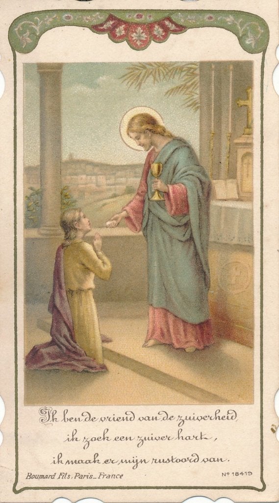 Mooi oud prentje  Christus met communicant, Ophalen of Verzenden, Zo goed als nieuw, Kaart of Prent, Christendom | Katholiek