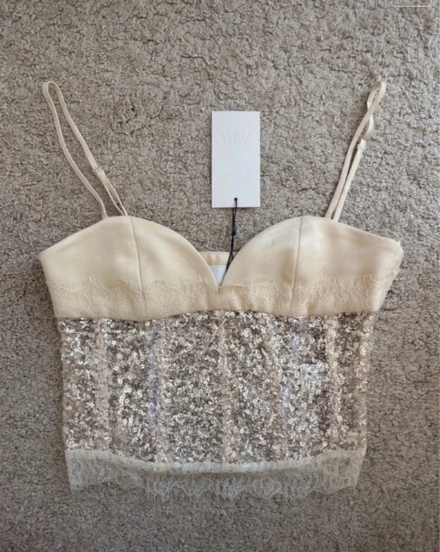 Zara creme beige bustier corset top, versierd met pailletten, Kleding | Dames, Beige, Nieuw, Ophalen of Verzenden, Zonder mouw