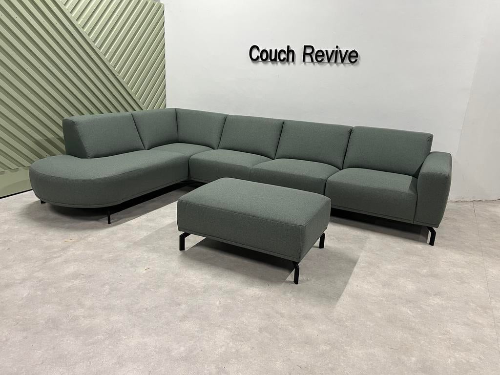 GRATIS LEVERING Groene Hoekbank + hocker 340x225 NIEUW, Huis en Inrichting, -, Verzenden, -, Zo goed als nieuw