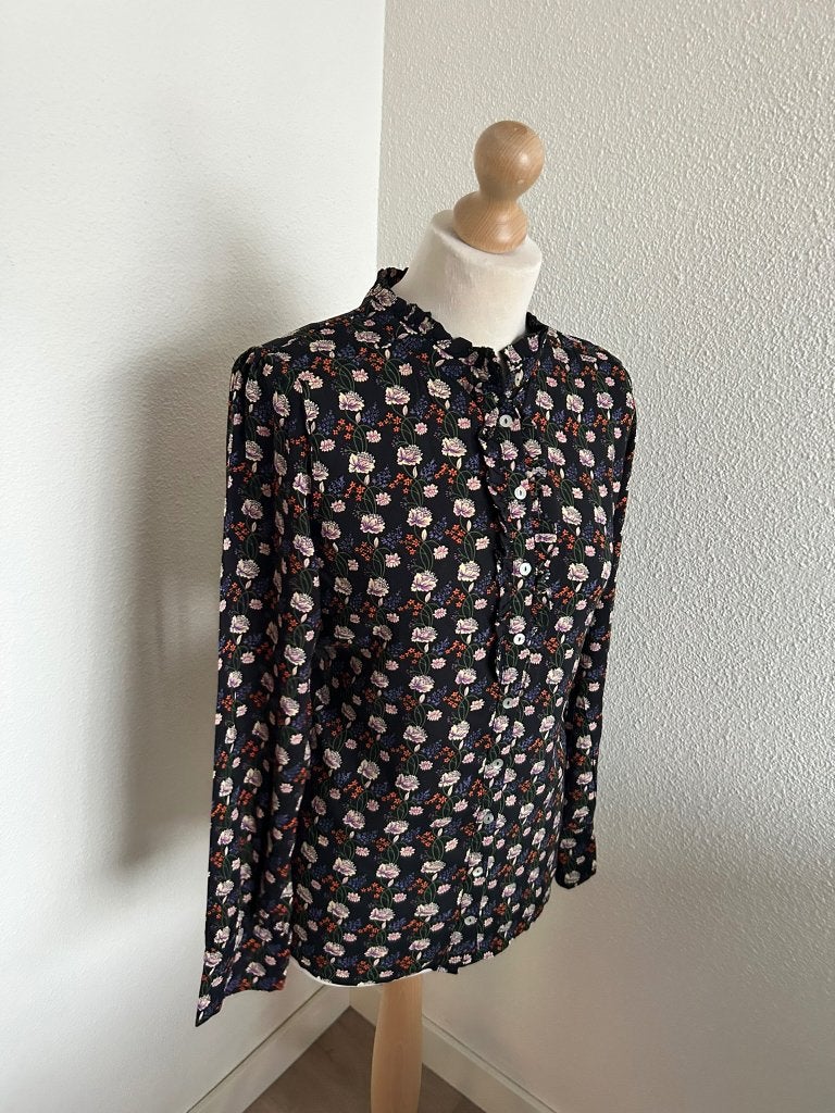 King Louie maat 42 retro donkere top blouse 2875, Meerkleurig, Maat 42/44 (L), Ophalen of Verzenden, Zo goed als nieuw