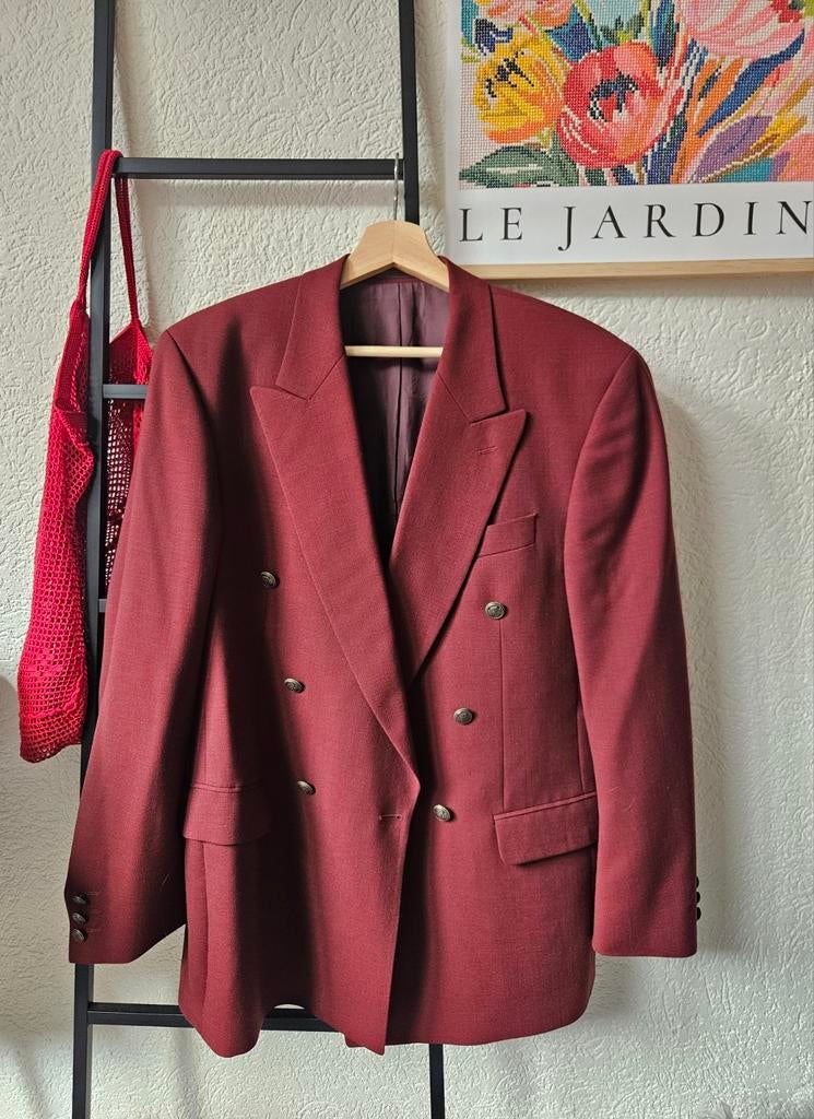 Emilio Sandrini Bordeaux Double-Breasted Blazer Maat 48, Emilio Sandrini, Maat 48/50 (M), Ophalen of Verzenden, Zo goed als nieuw